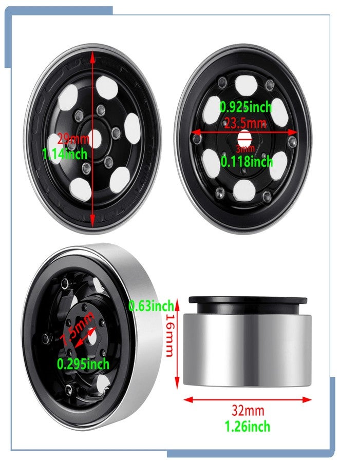 عجلات زوليكار المصنوعة من سبائك الألومنيوم 1.0 Beadlock، 4 قطع، مناسبة لسيارات التحكم عن بعد SCX24 وTRX4M بمقياس 1/24 و1/18، لون أسود - Image 4